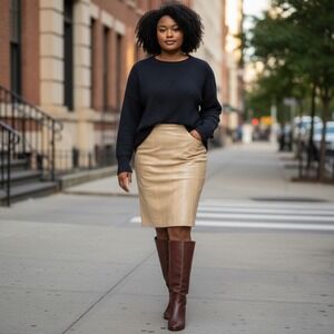 Vintage Y2K 90s WILSONS Leather Snake Print Pencil Skirt Tan Sz 18‎ Office